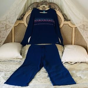 Vintage Victoria's Secret Blue Thermal Waffle Weave Heart Pajama Set